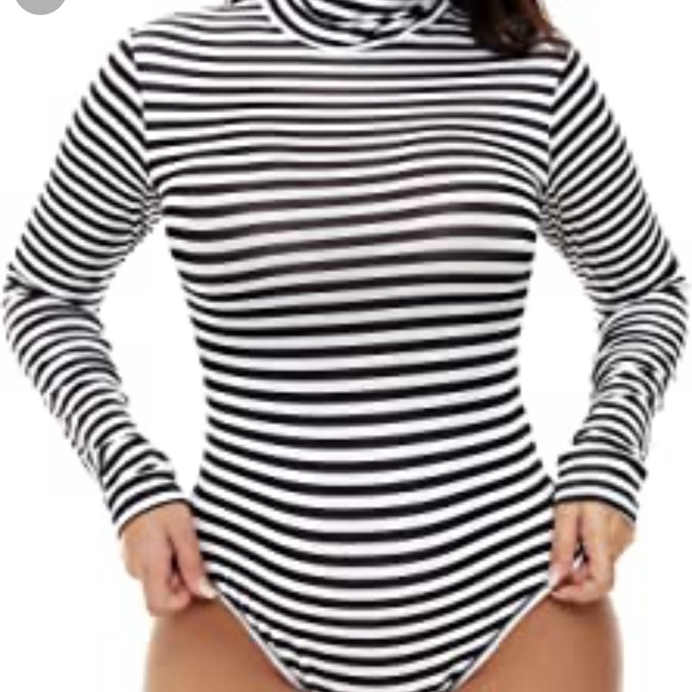Black and white stripe bodysuit. Cutout back